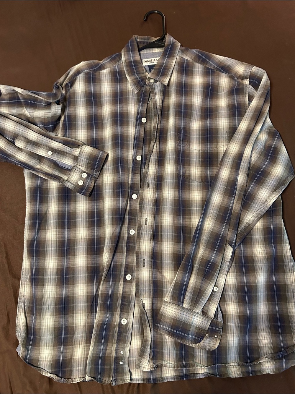 Magellan Outdoors Blue and Gray Plaid Button-Down Shirt